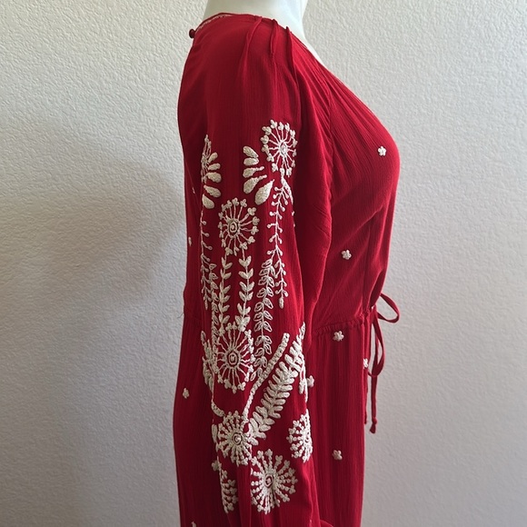 Free People Red Embroidered Romper/Jumpsuit v-neck jumpsuit - Picture 12 of 15